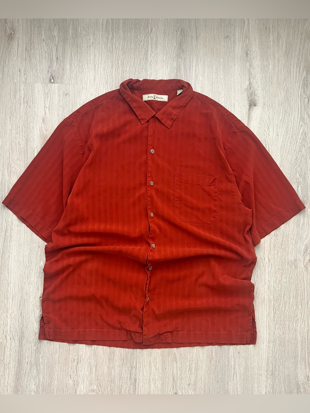 Tommy Bahama Mens Burnt Orange 100% Silk Short Sleeve Button Down Shirt Large